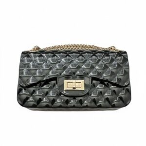 Crossi Black Quilted Jelly Shoulder Bag - Gold Chain Strap